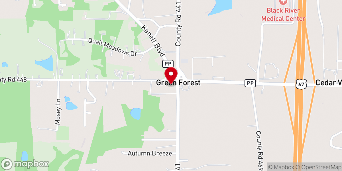 Map showing location of Green Forest Church of Christ
