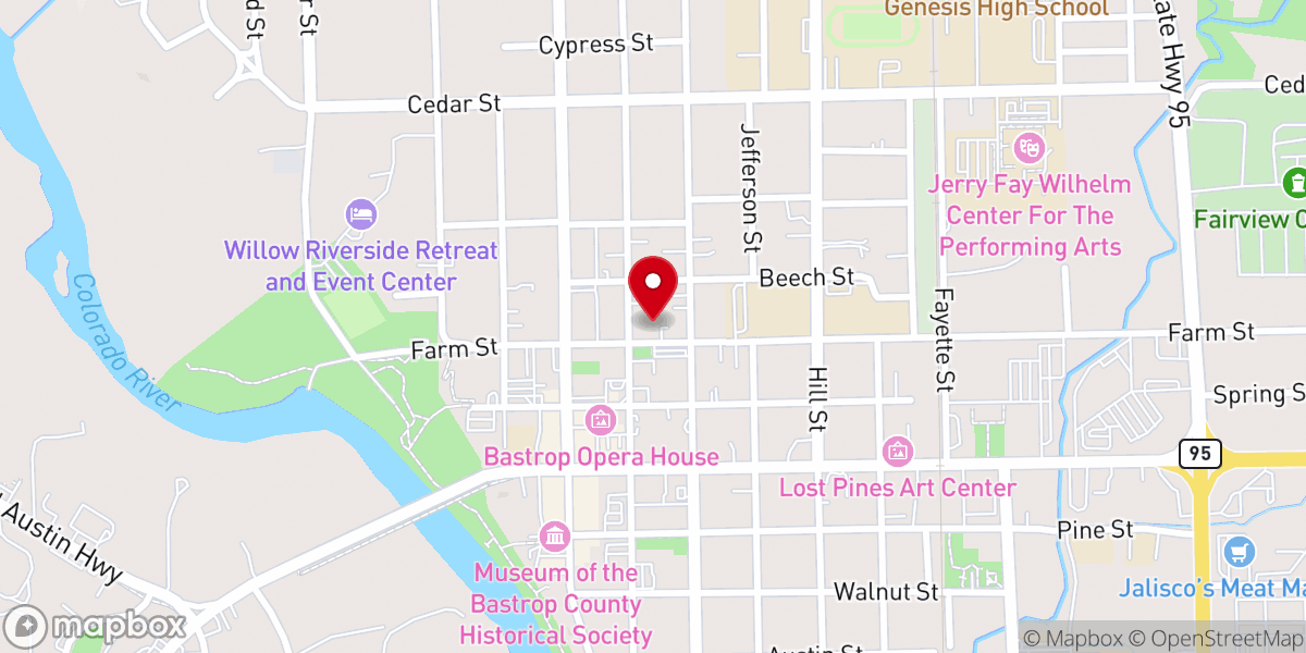 Map showing location of First Baptist Church-Bastrop