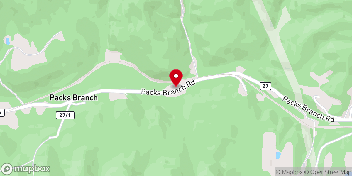 Map showing location of Packs Branch Baptist Church