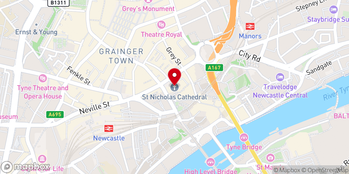 Map showing location of Newcastle Cathedral