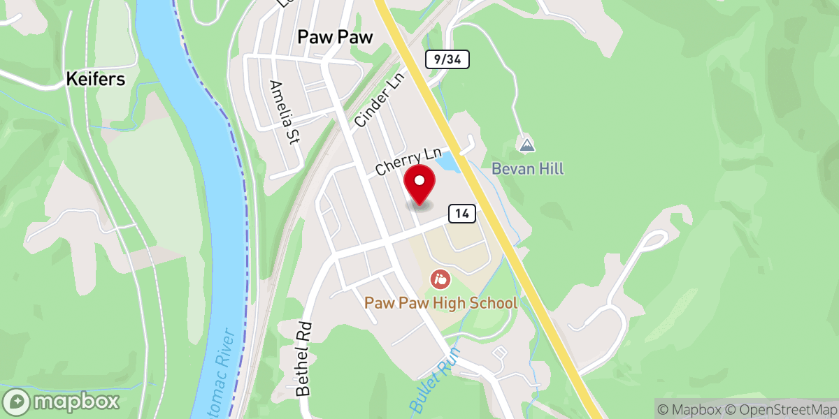 Map showing location of Paw Paw Bible Church