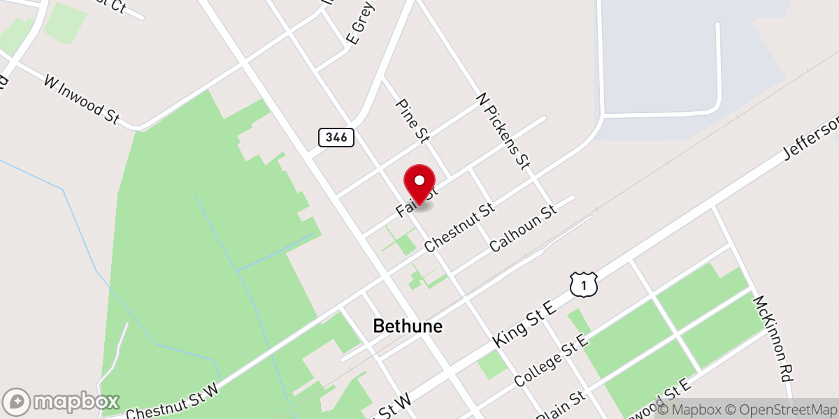 Map showing location of Bethune Presbyterian Church