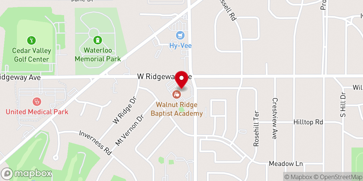 Map showing location of Walnut Ridge Baptist Church