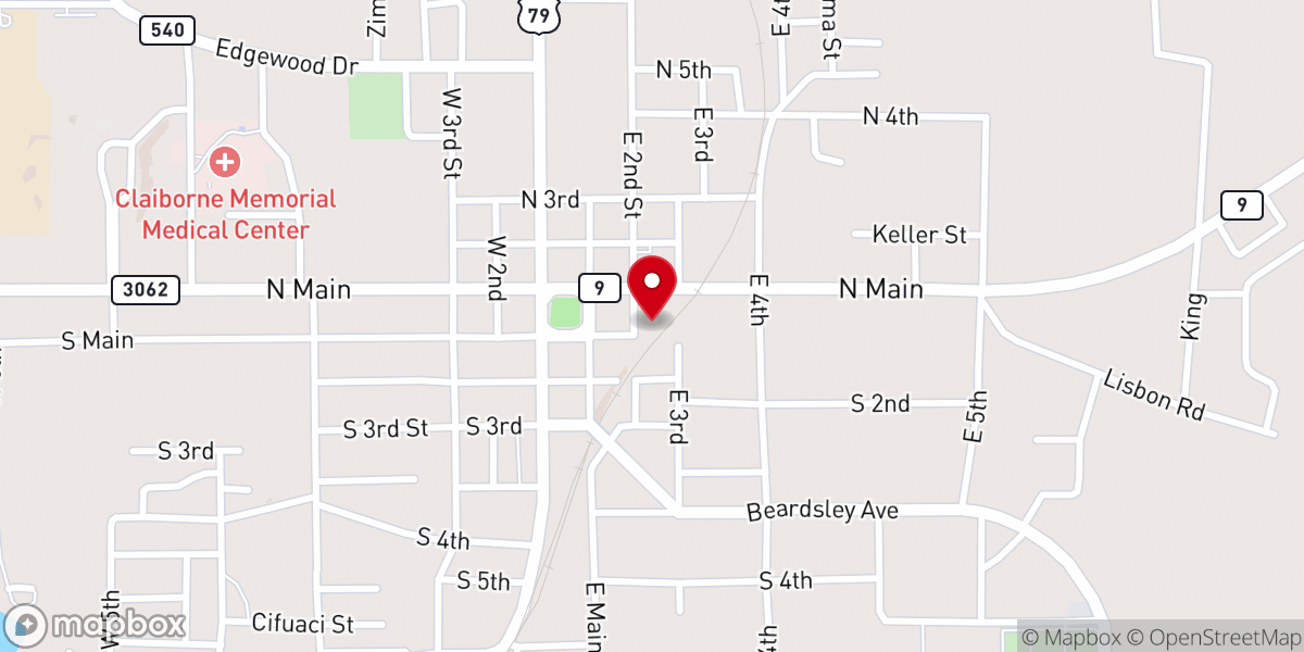 Map showing location of Town of Homer Louisiana