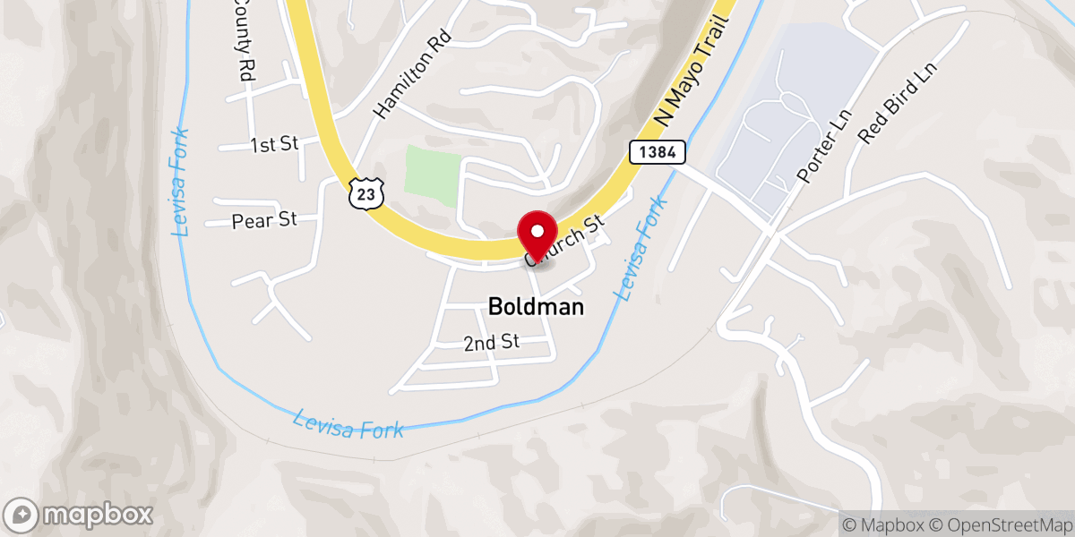 Map showing location of Boldman Freewill Baptist Church
