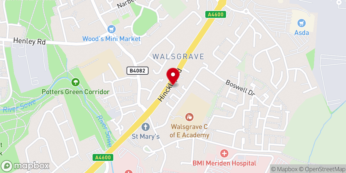 Map showing location of Telugu Church Coventry