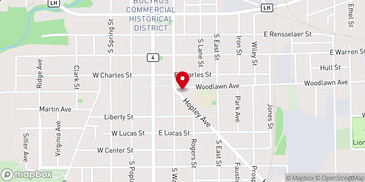 Map showing location of Bucyrus United Methodist Church Administration and Outreach Center