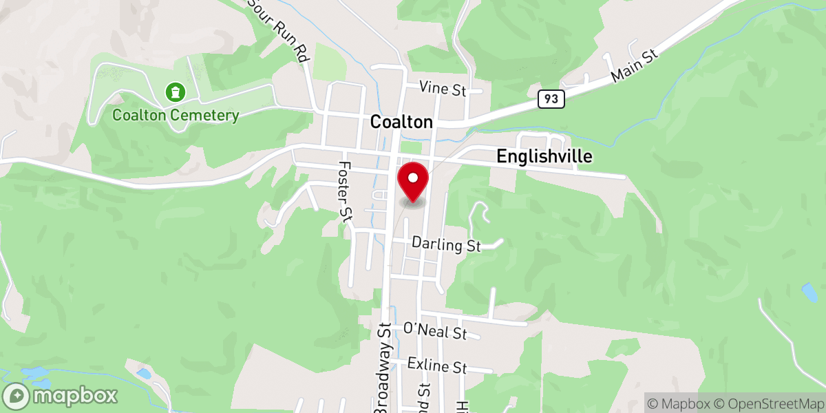 Map showing location of Coalton Free Will Baptist
