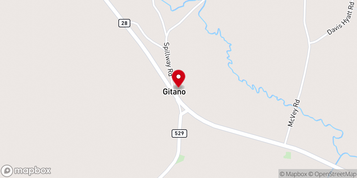 Map showing location of Gitano United Methodist Church