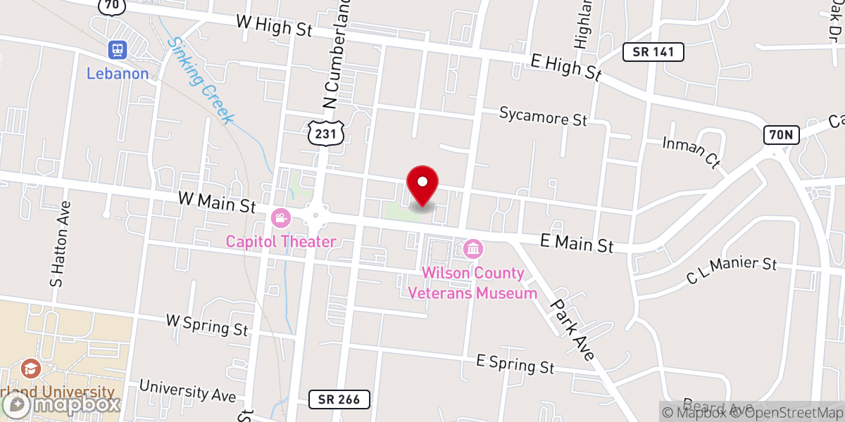Map showing location of First Baptist Church