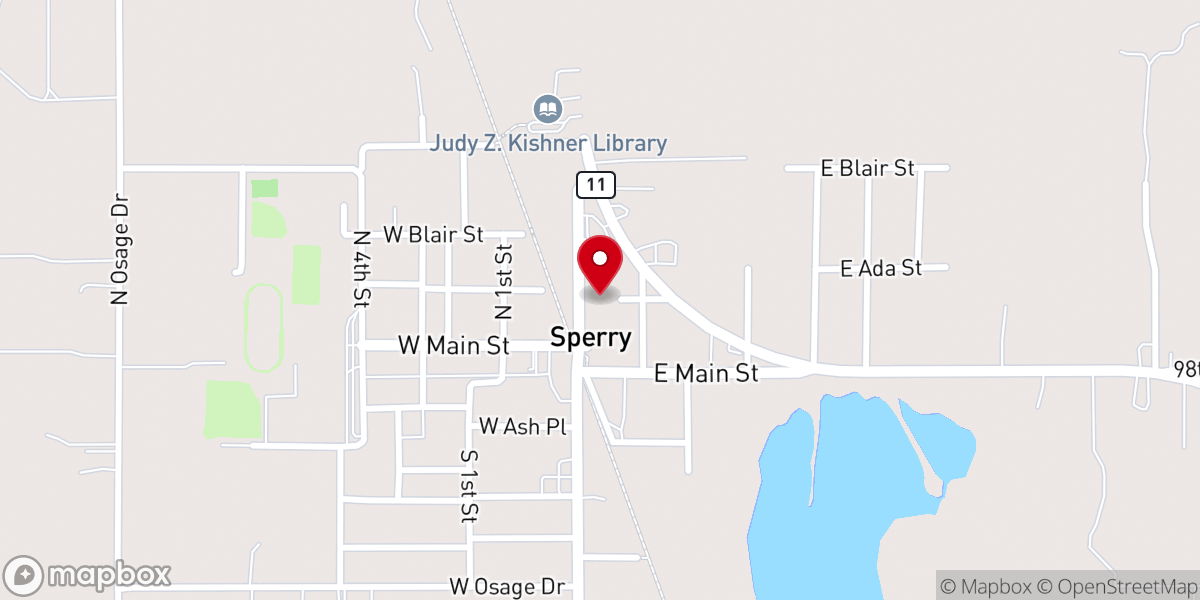 Map showing location of Sperry City Hall, Police and Fire Department