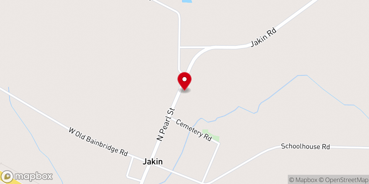 Map showing location of Jakin United Methodist Church