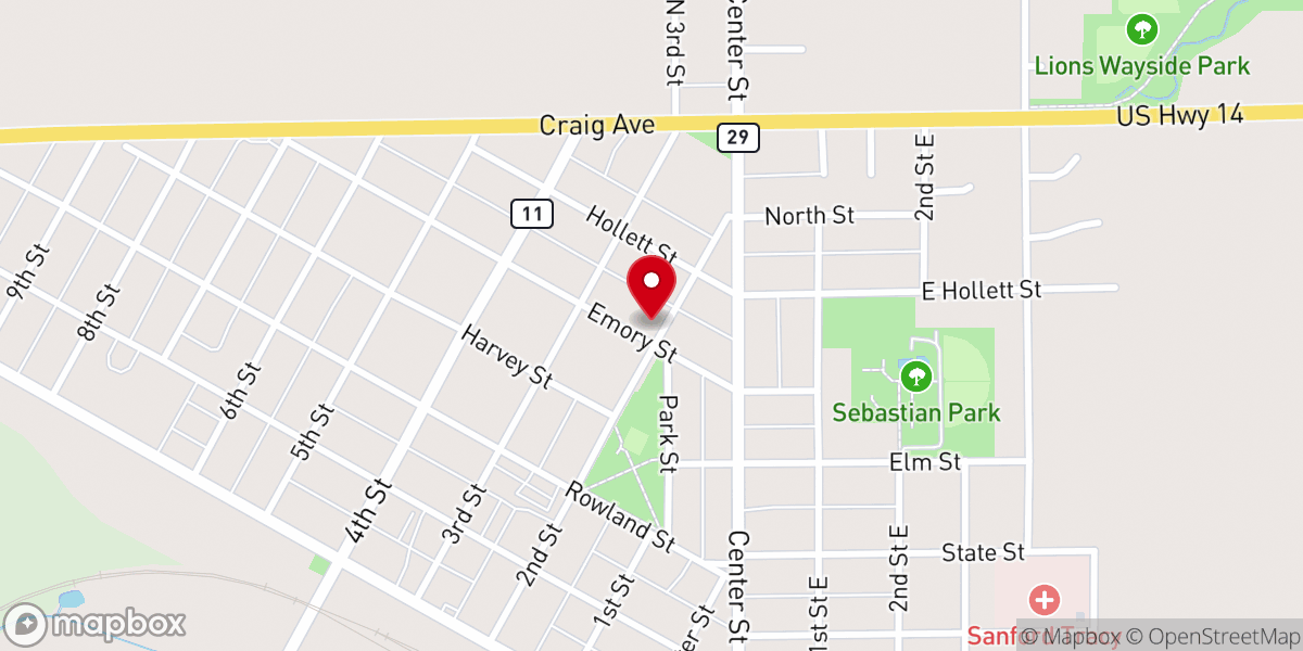 Map showing location of Zion Lutheran Church