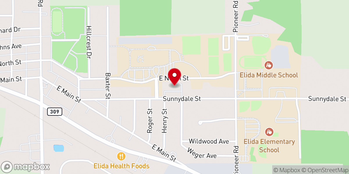 Map showing location of Elida Immanuel Church