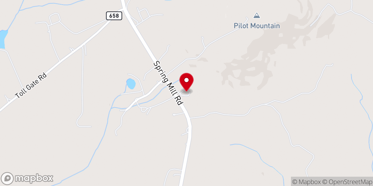 Map showing location of Pilot Mountain Baptist Church