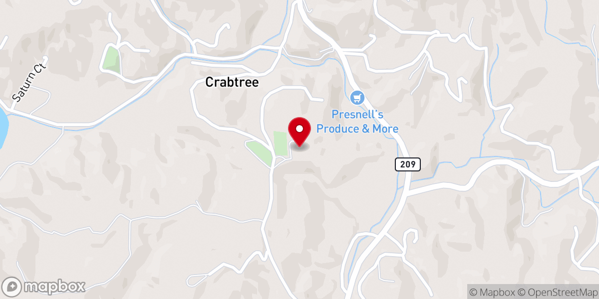 Map showing location of Crabtree Baptist Church