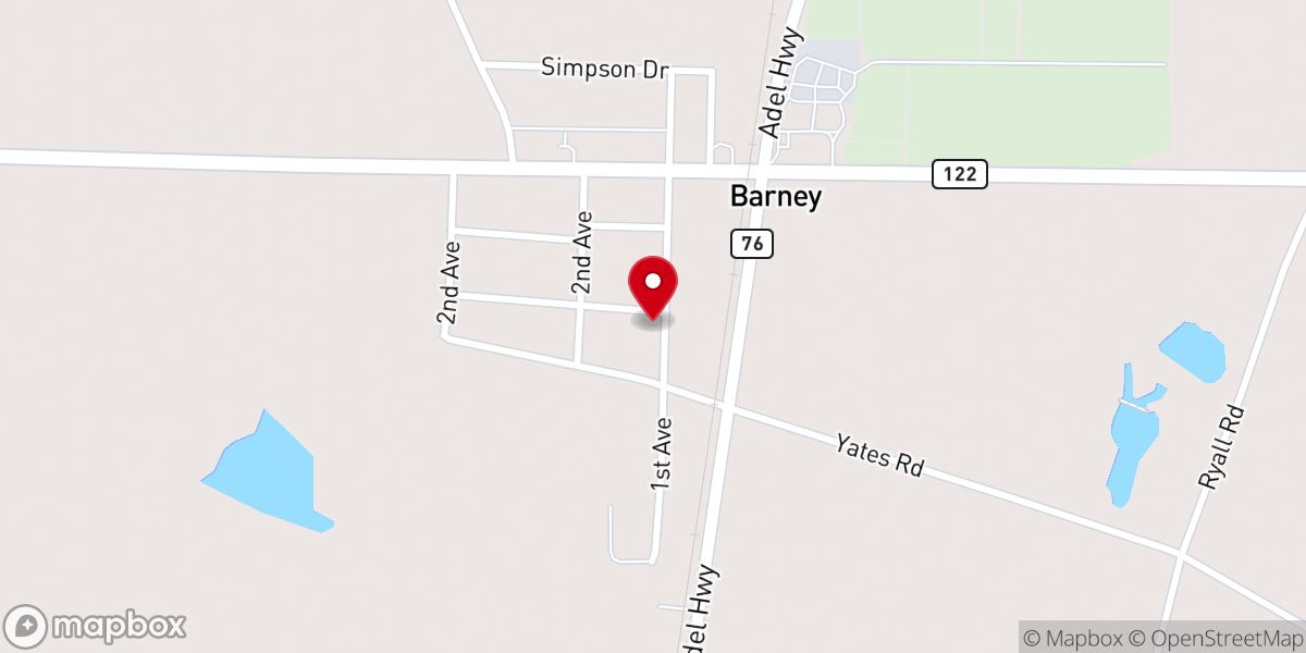Map showing location of Barney United Methodist Church