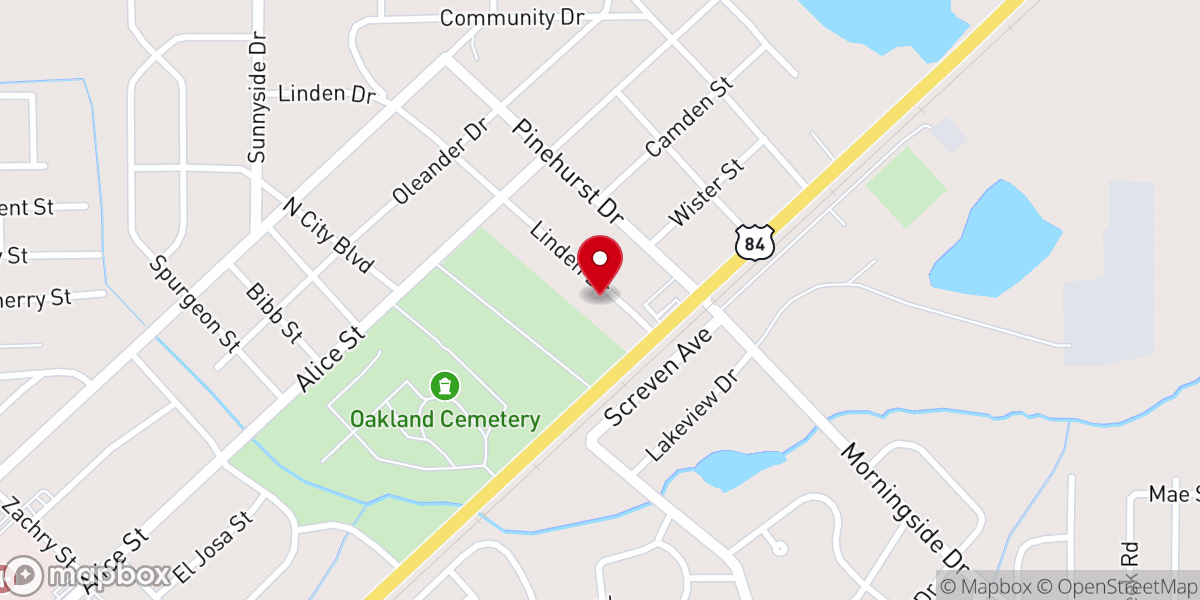 Map showing location of Waycross Primitive Baptist Church