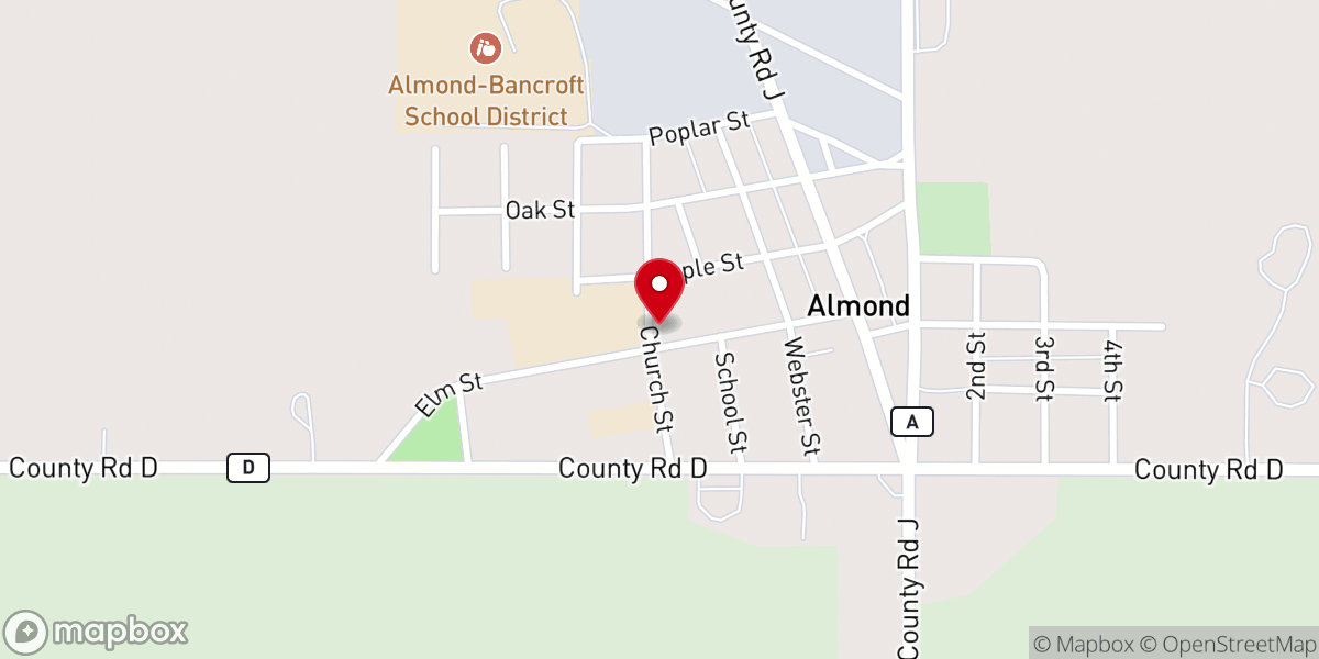 Map showing location of Almond Seventh-day Adventist Church
