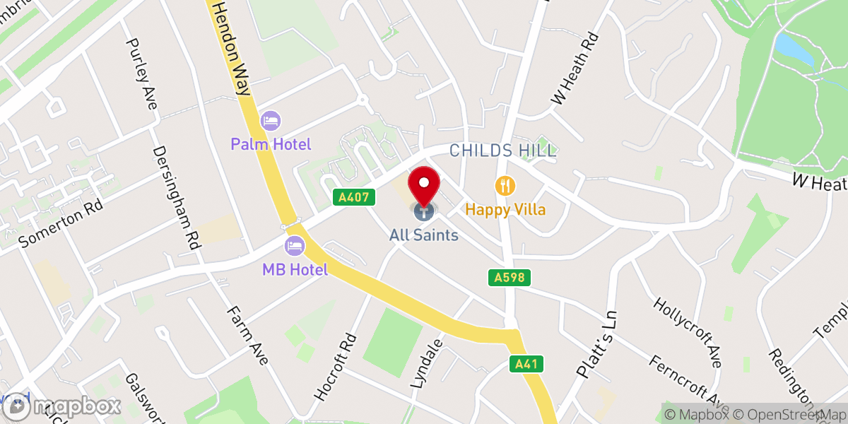 Map showing location of All Saints Church, Child’s Hill