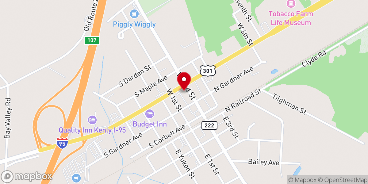 Map showing location of Small Town Tire & Service of Kenly