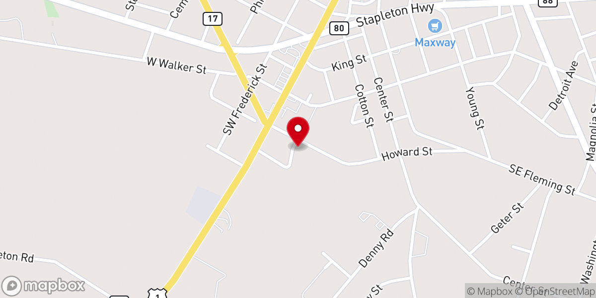 Map showing location of Wrens Chapel AME Church