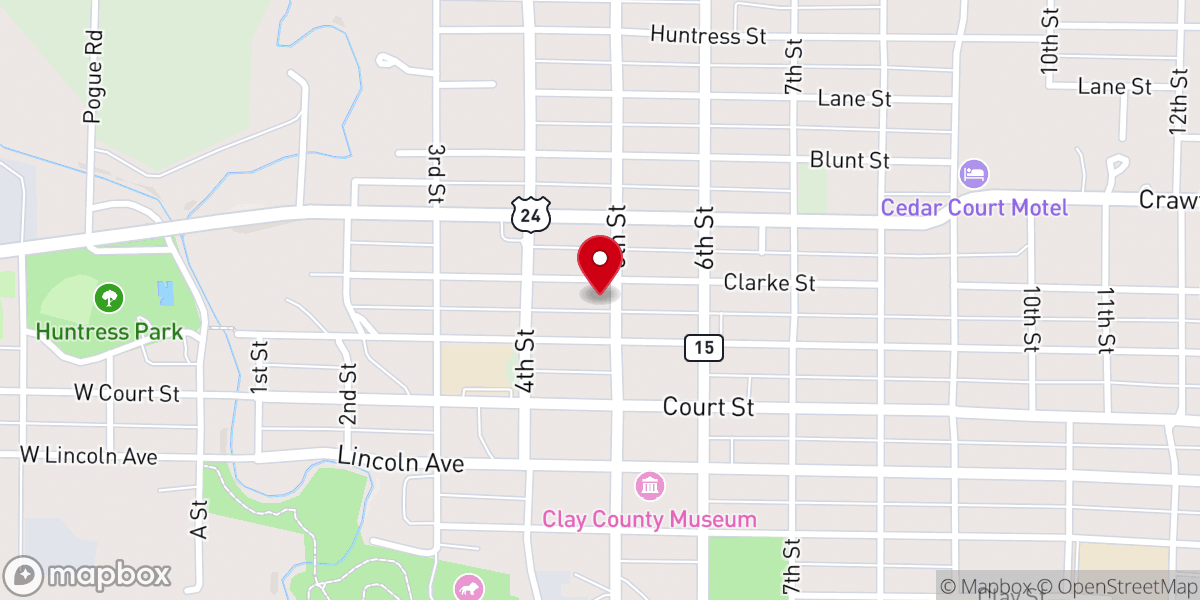 Map showing location of Clay Center United Methodist Church