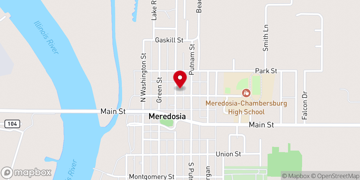 Map showing location of Meredosia First Baptist Church