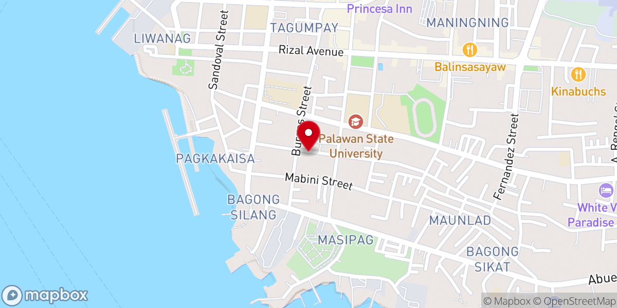 Map showing location of Palawan Apostolic Revival Center (United Pentecostal Church Philippines Inc.)