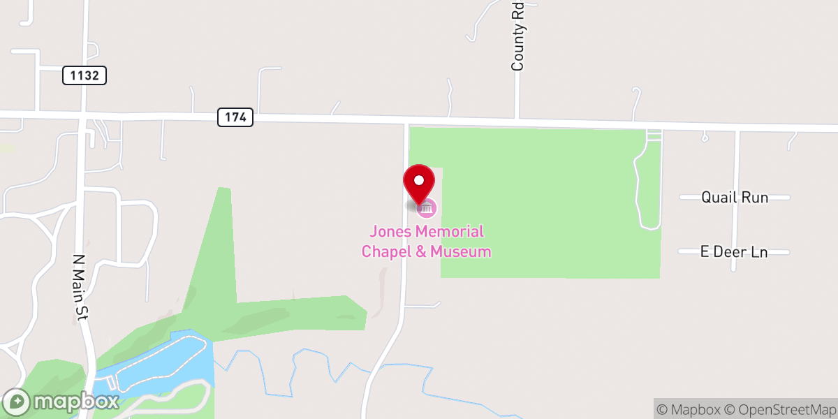 Map showing location of Jones Memorial Chapel & Museum