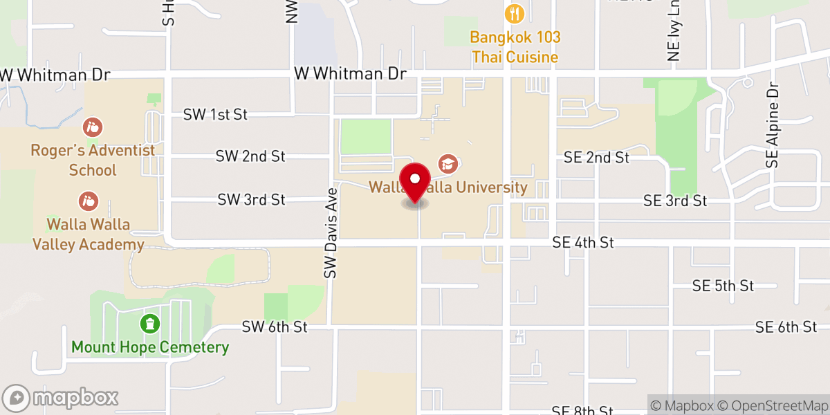 Map showing location of Walla Walla University