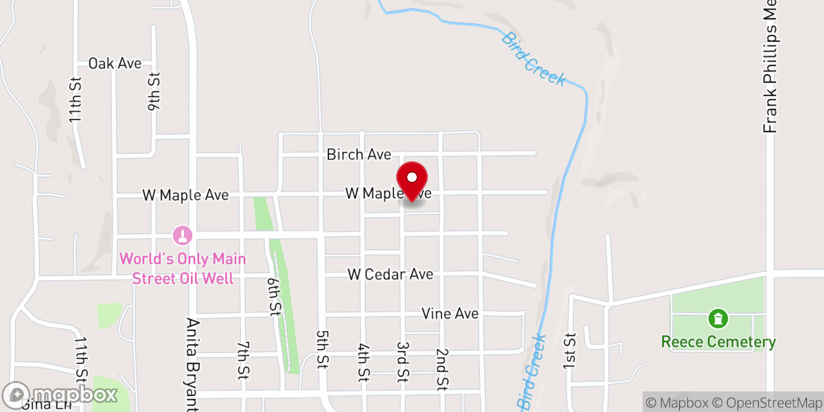 Map showing location of Barnsdall Assembly of God