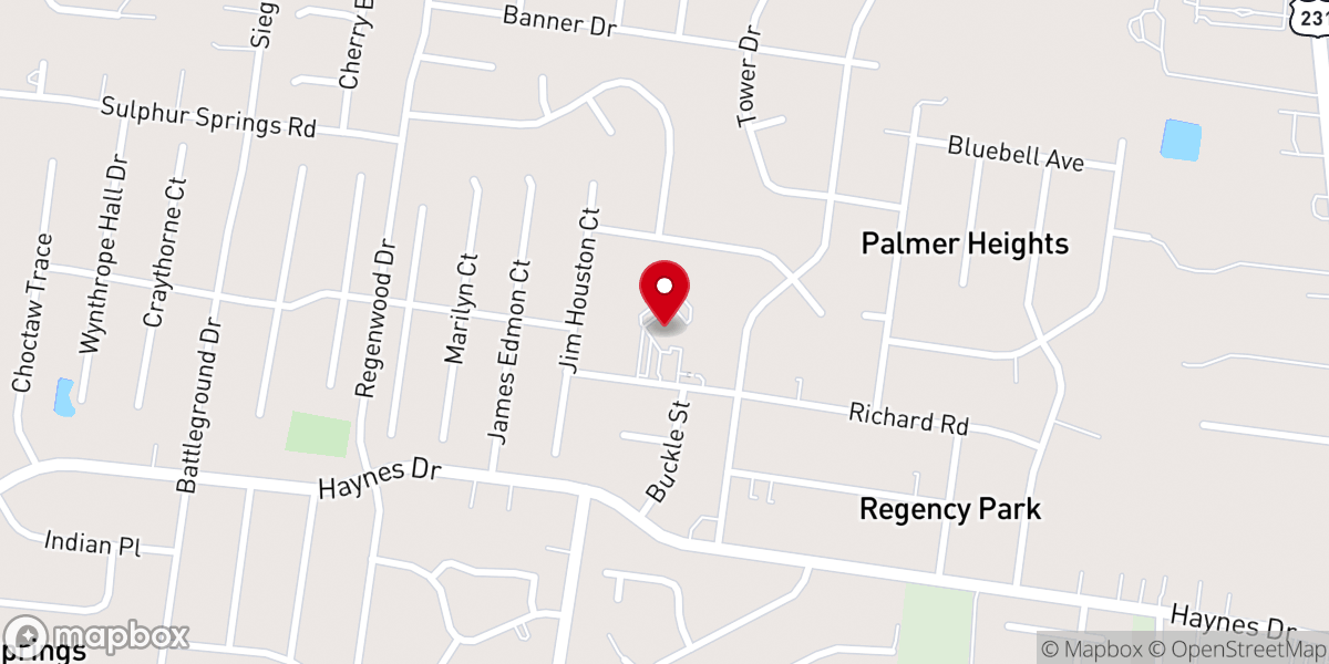 Map showing location of Middle Tennessee Baptist Church