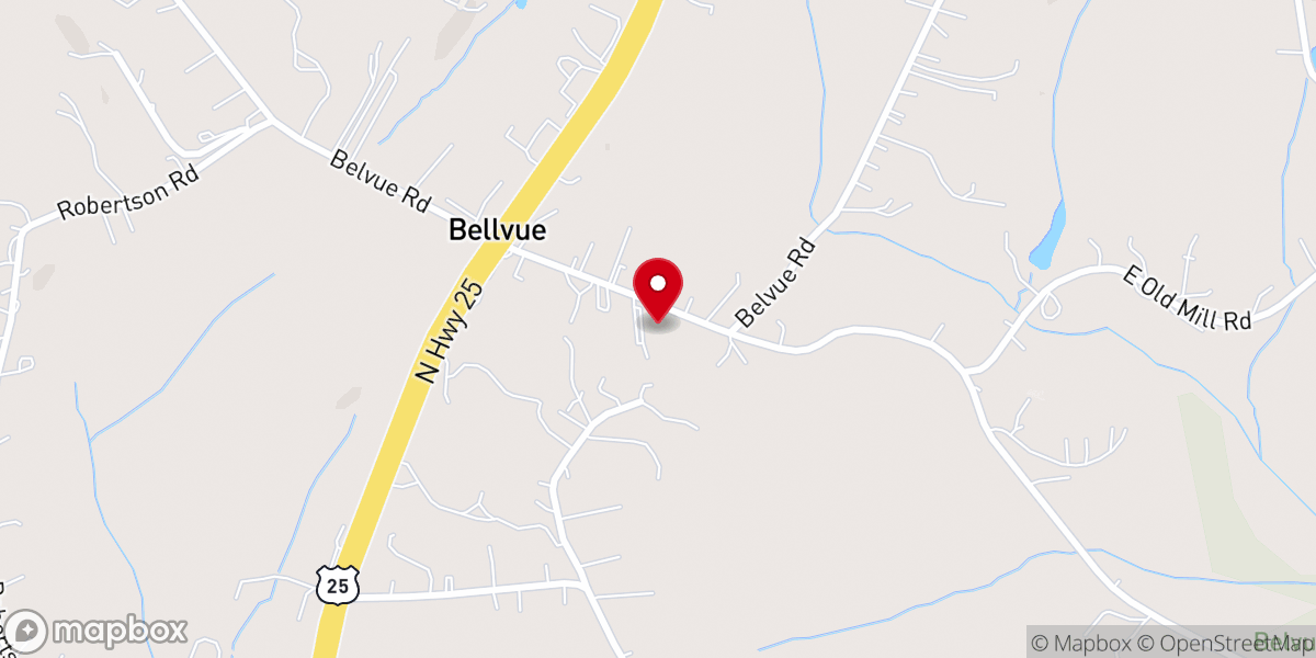 Map showing location of Belvue Baptist Church