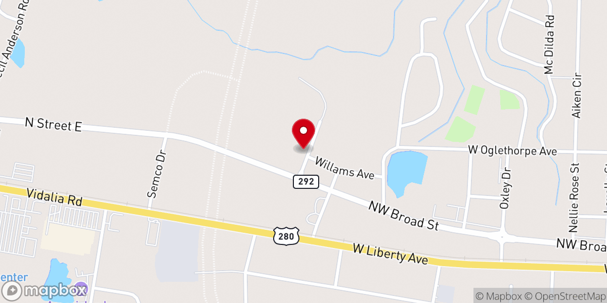 Map showing location of Oaks Baptist Church