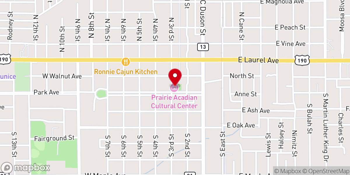 Map showing location of Prairie Acadian Cultural Center