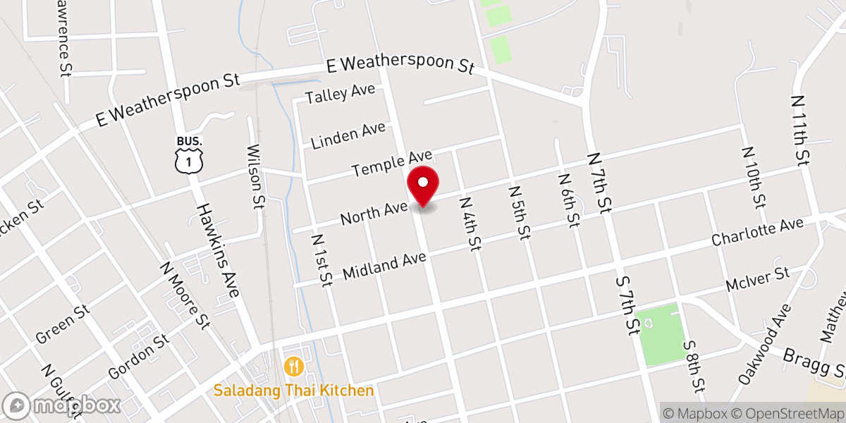 Map showing location of East Sanford Baptist Church