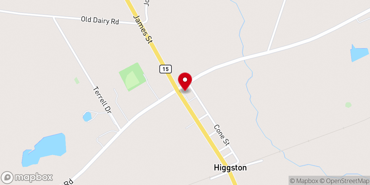 Map showing location of Higgston Baptist Church