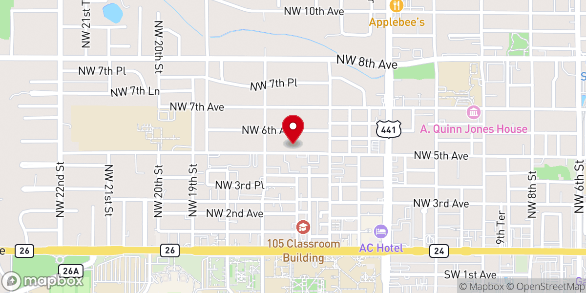 Map showing location of United Church of Gainesville