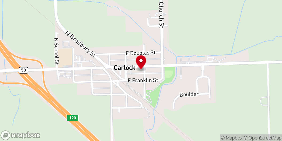 Map showing location of Carlock Bible Fellowship Church