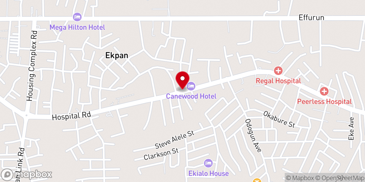 Map showing location of ECWA Church, Ekpan
