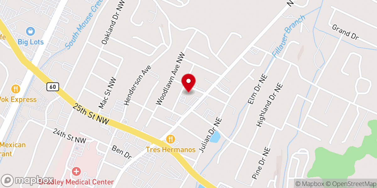 Map showing location of North Cleveland Baptist Church