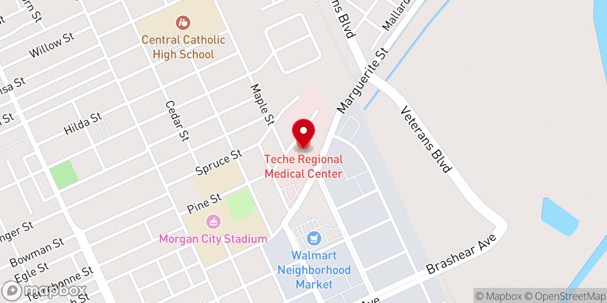 Map showing location of Ochsner St. Mary