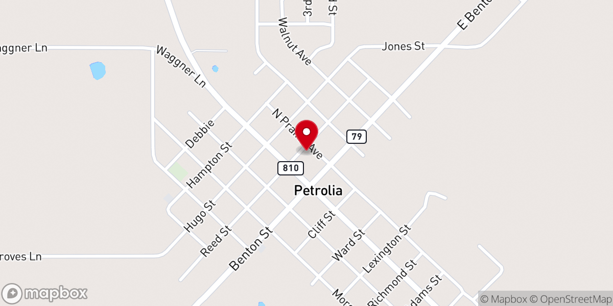 Map showing location of Petrolia United Methodist Church