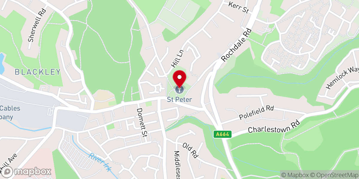Map showing location of St Peter's Church
