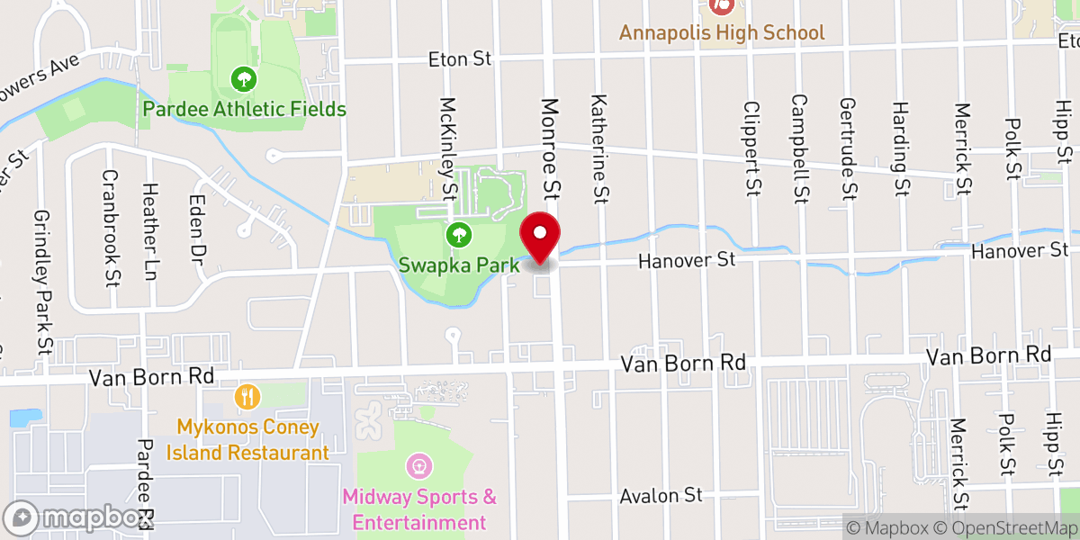 Map showing location of Dearborn Heights Baptist Church