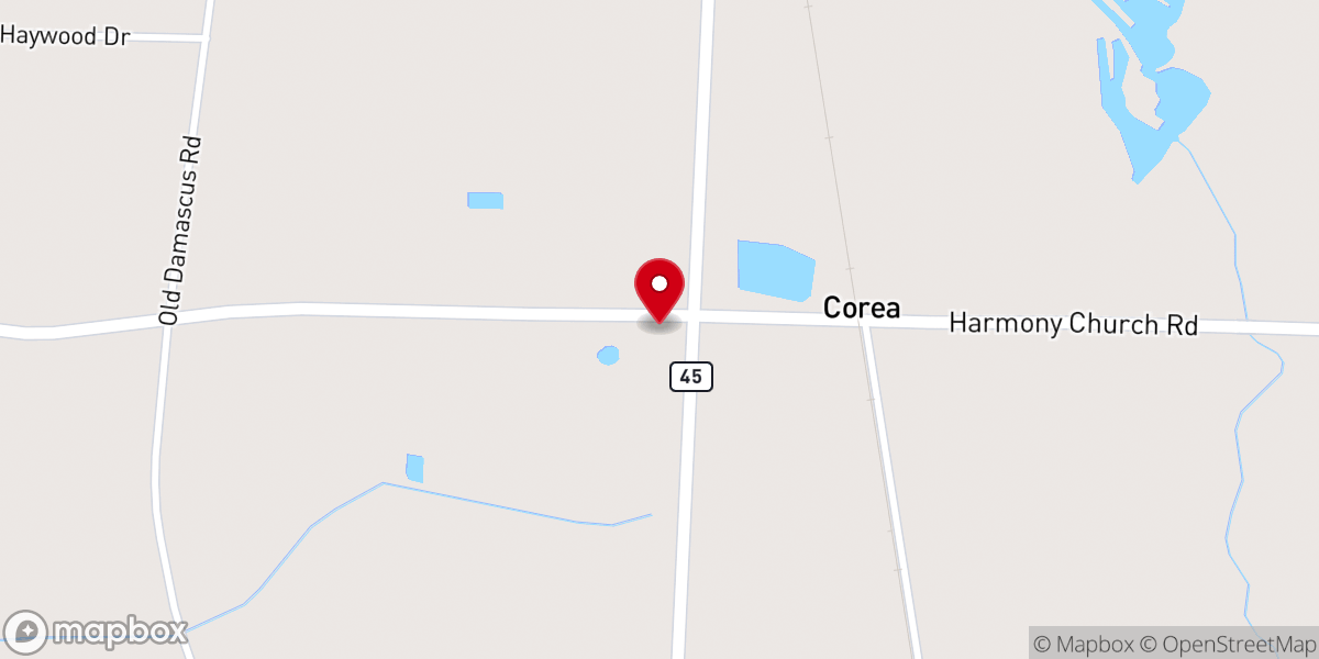 Map showing location of Tabernacle Freewill Baptist Church