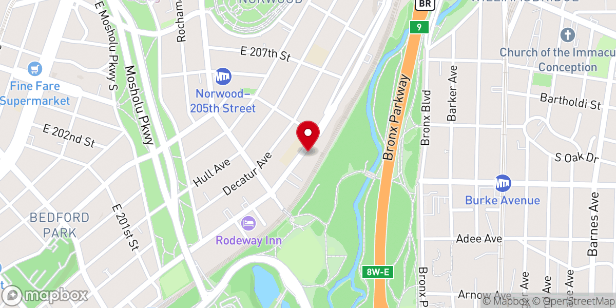 Map showing location of Iglesia Adventista del Séptimo Día Hispana de Fordham / Fordham Spanish Seventh-Day Adventist Church