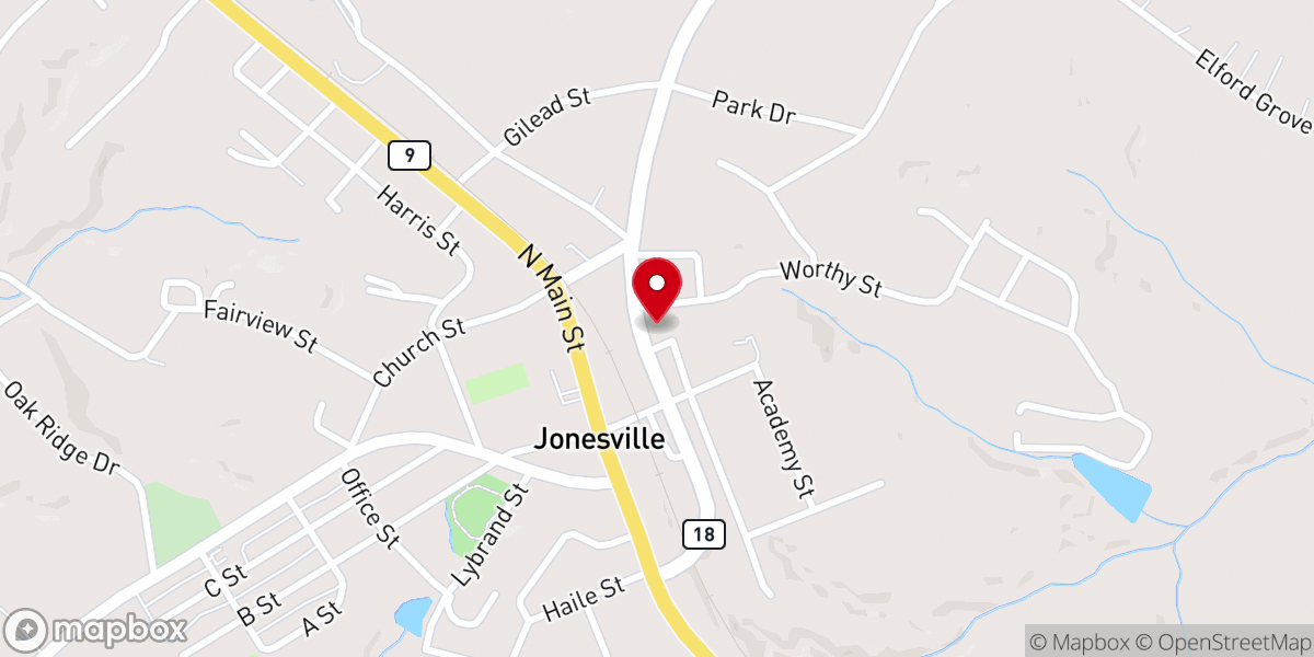 Map showing location of Jonesville United Methodist