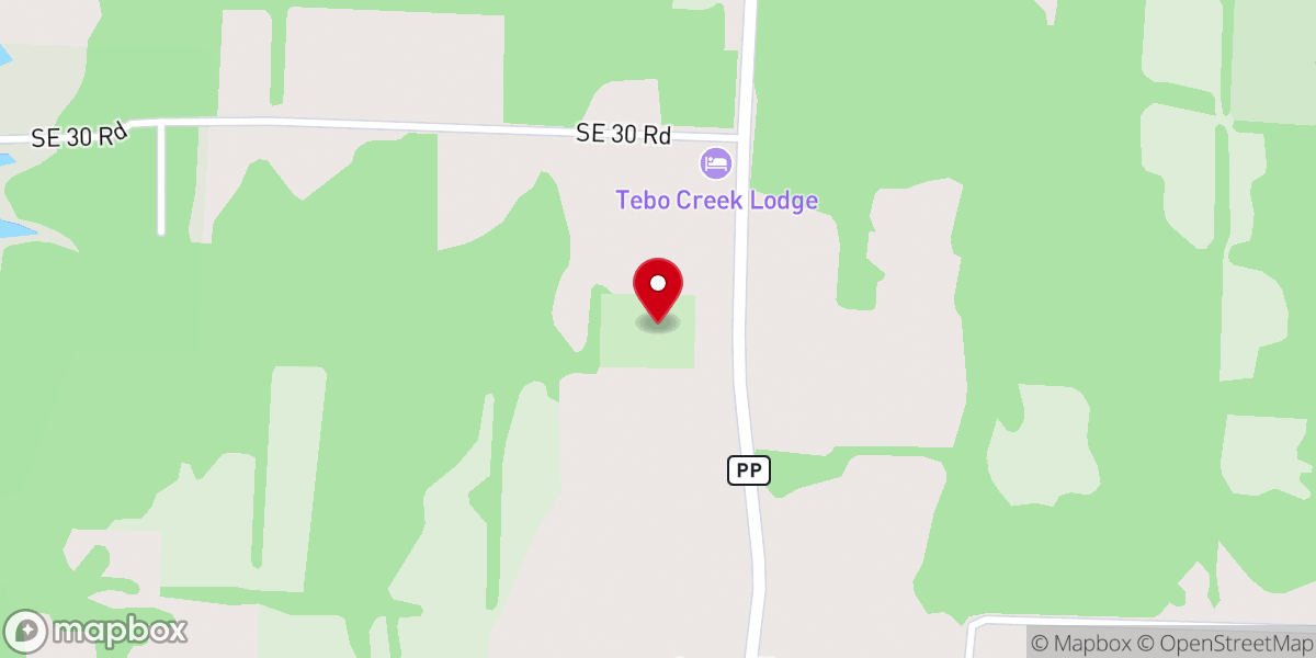 Map showing location of Tebo Church